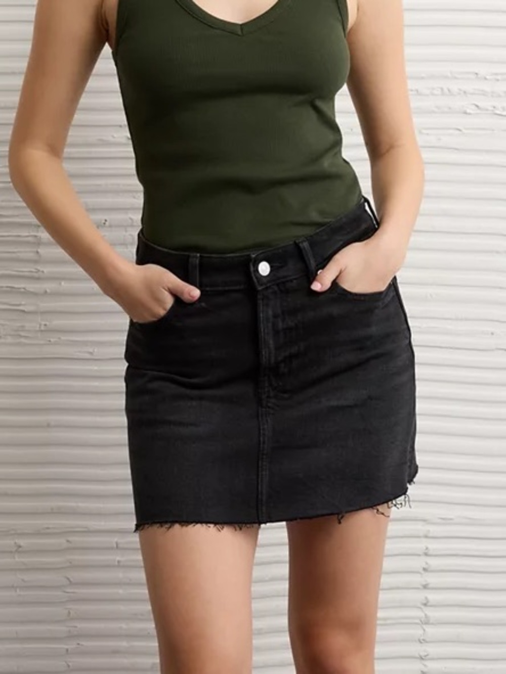 American Eagle Black Denim Stretch High Rise Perfect Mini Skirt Size XL